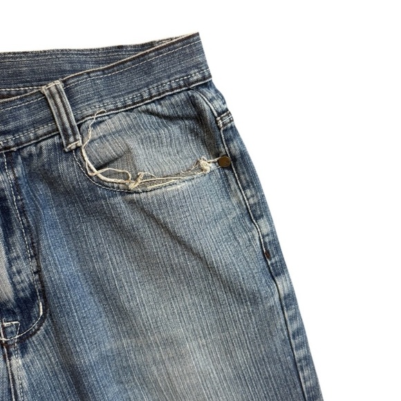 Makaveli Branded Blue Jeans Size 38 Y2K Distressed Wide Leg Denim Tupac 2Pac - Picture 2 of 8